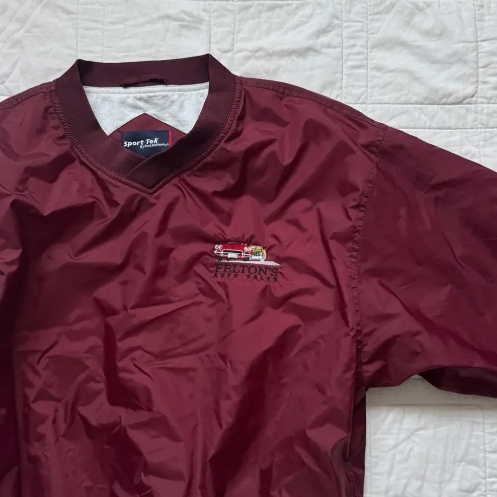 Vintage burgundy v neck pullover windbreaker feltons auto sales mens sz med cars